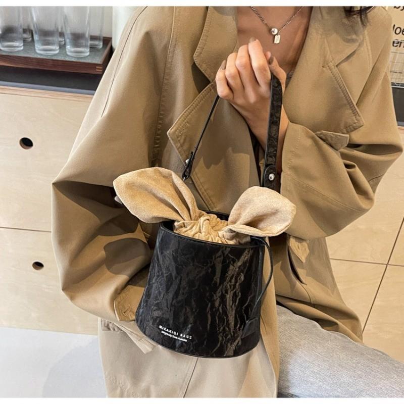 IELGY Korean Fashion Handbag, Retro Contrasting Color Bucket Bag, Shoulder Messenger Bag