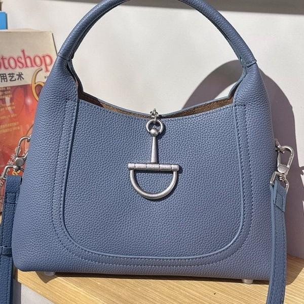 New high-end cowhide leather bucket bag underarm bag handbag crossbody shoulder bag vegetable basket women's bag