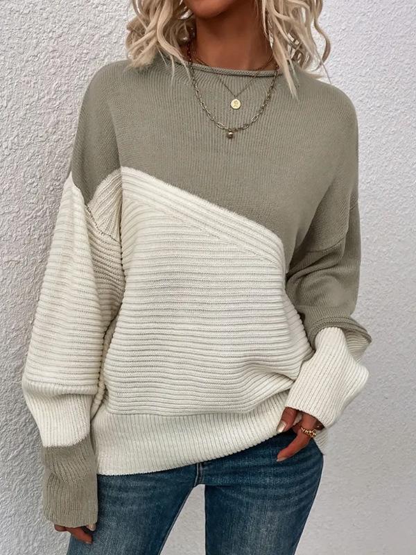 Women's Casual Color Block Long Sleeve Knit Sweater