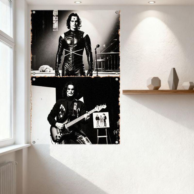 Vintage Svartvitt Rock Goth Scenföreställning Metallplåt, X-rem Outfit Elgitarrspelare Väggskylt för Hem C