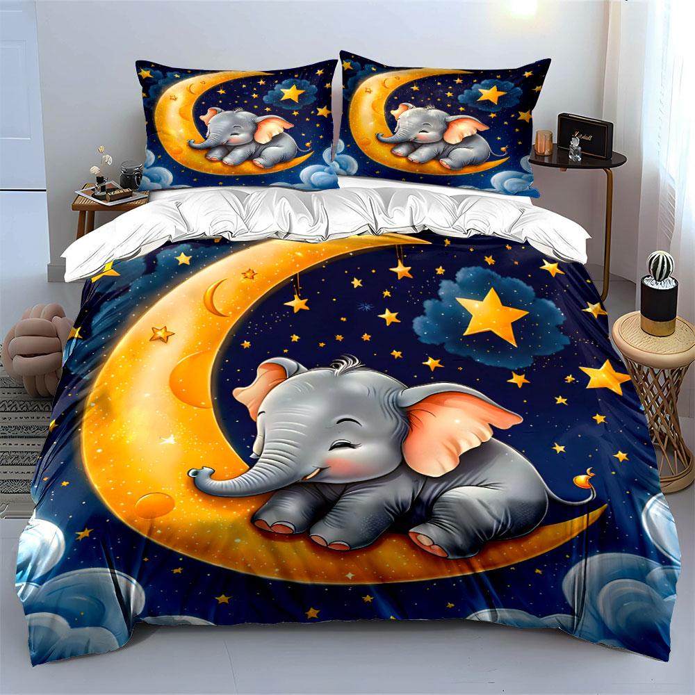 Dreamy Night Baby Elephant Rest Printed Duvet Cover Set1 Duvet Cover+2 Pillowcasemulti Size Bedroom Bedding Decor Luxury Gifts