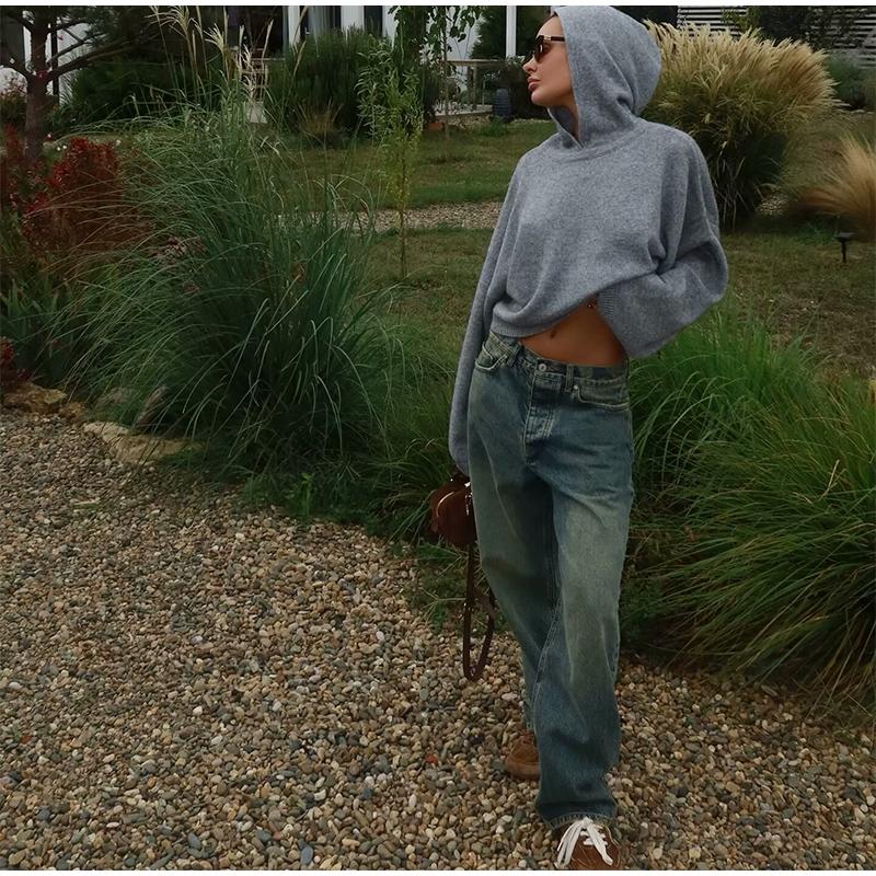 Mode Lässig Damen Voll Längen Locker Sitzende Jeans Gemütlich Mittlere Taille Abgenutzt Baggy Denim Hose Weiter Bein Hinten Aufgerissene Manschette Jean