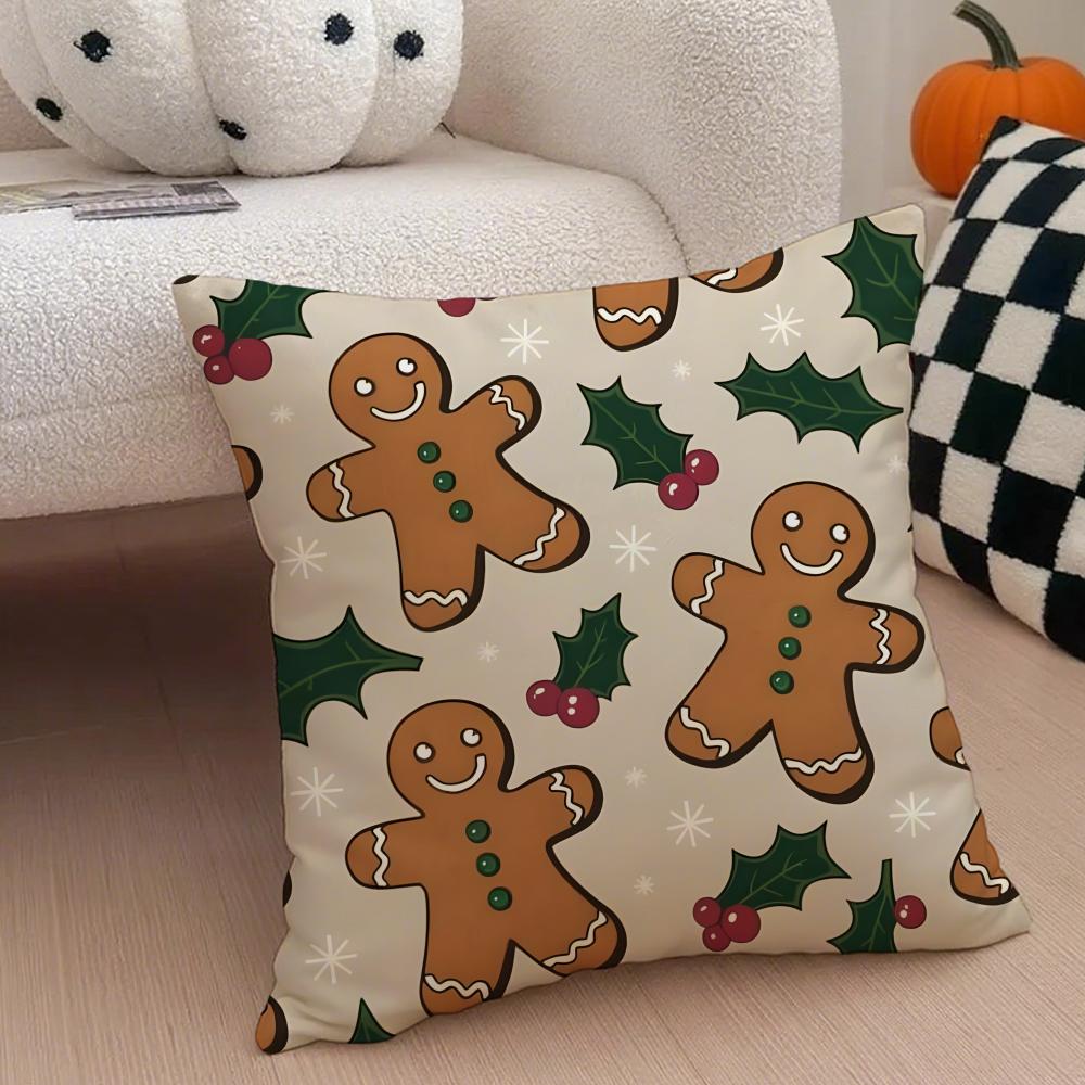 cute Gingerbread print Cushion Cover Throw Pillow Cover Hidden Button Durable Polyester Chair Cushion