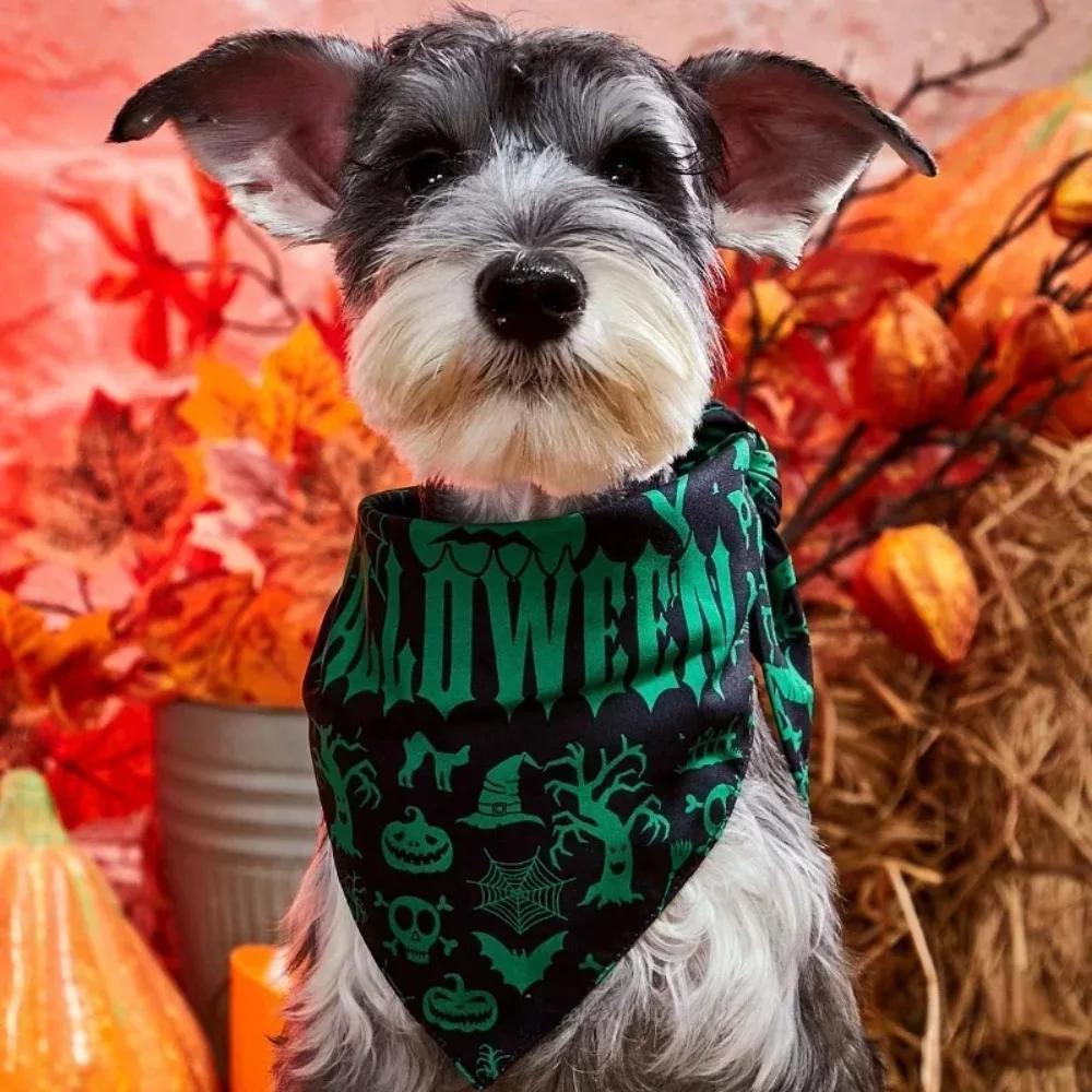 1×Halloween Dog Bandana Pet Triangle Scarf Pumpkin Ghost Pattern Adjustable Dog Bib Costume For Small Medium Dogs Cats Accessory
