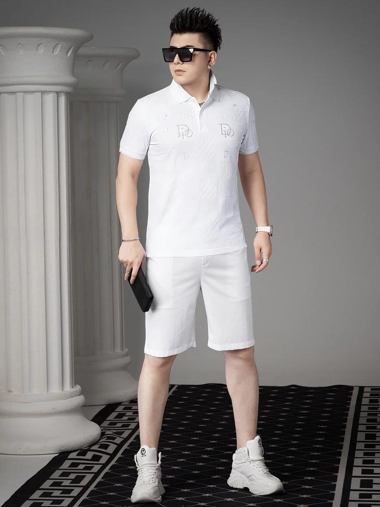 European Style Heavy-Duty Rhinestone Polo Shirt for Men, 2026 Summer New Trendy Velvet Print Short-Sleeve Top