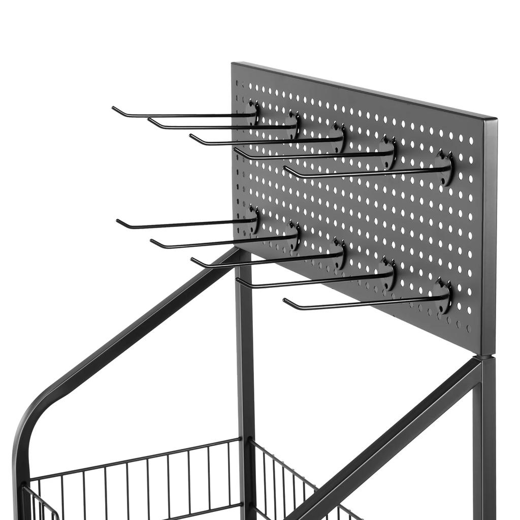 4 Tier Metal Wire Storage Shelf Display Rack with Wheels Black Stand Supermarket Retail Display Rack for Snacks Fruits Tools