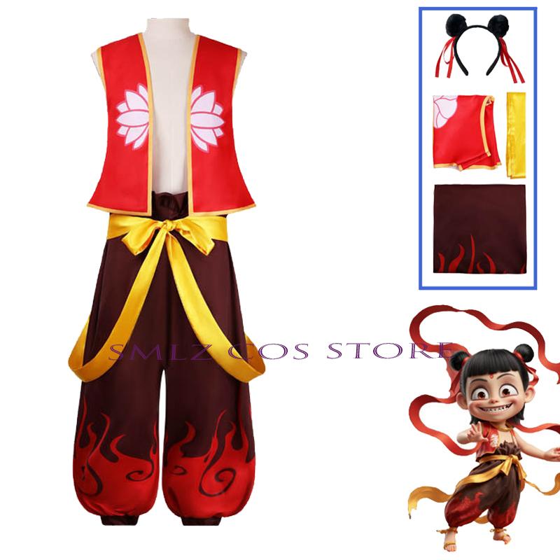 Cosplay Nezha Anime Magie Ne zha Vêtements Mignon Accessoire Costume Perruque Tenue de Performance pour Adultes et Enfants Jeu L red