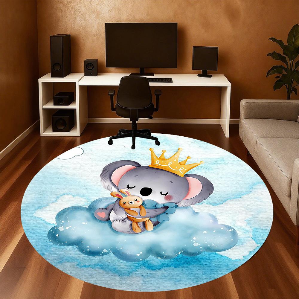 1pc Koala Cloud Round Chair Mat Office Area Rug - Non-Slip, Floor Mat for Office, Bedroom, and Indoor Decor P127254