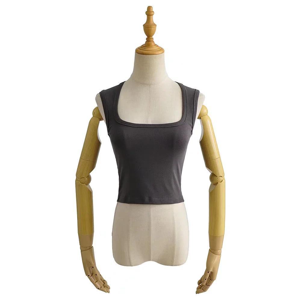Crop top fără mâneci, sexy, slim-fit, cu gât pătrat, pentru femei