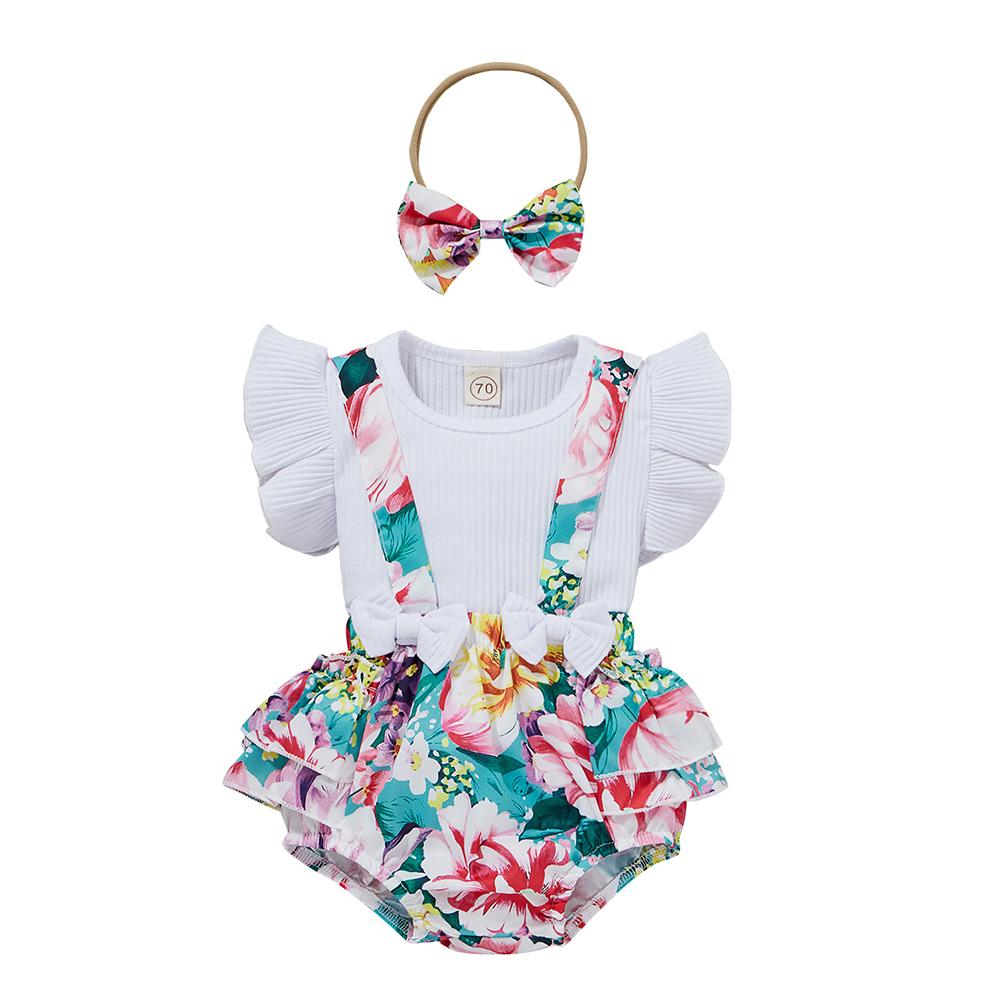Set 3 Pezzi Estivo Per Neonata – Body Manica A Mosca, Pantaloncini Floreali E Fascia – 95% Cotone, Taglie 0-18 Mesi