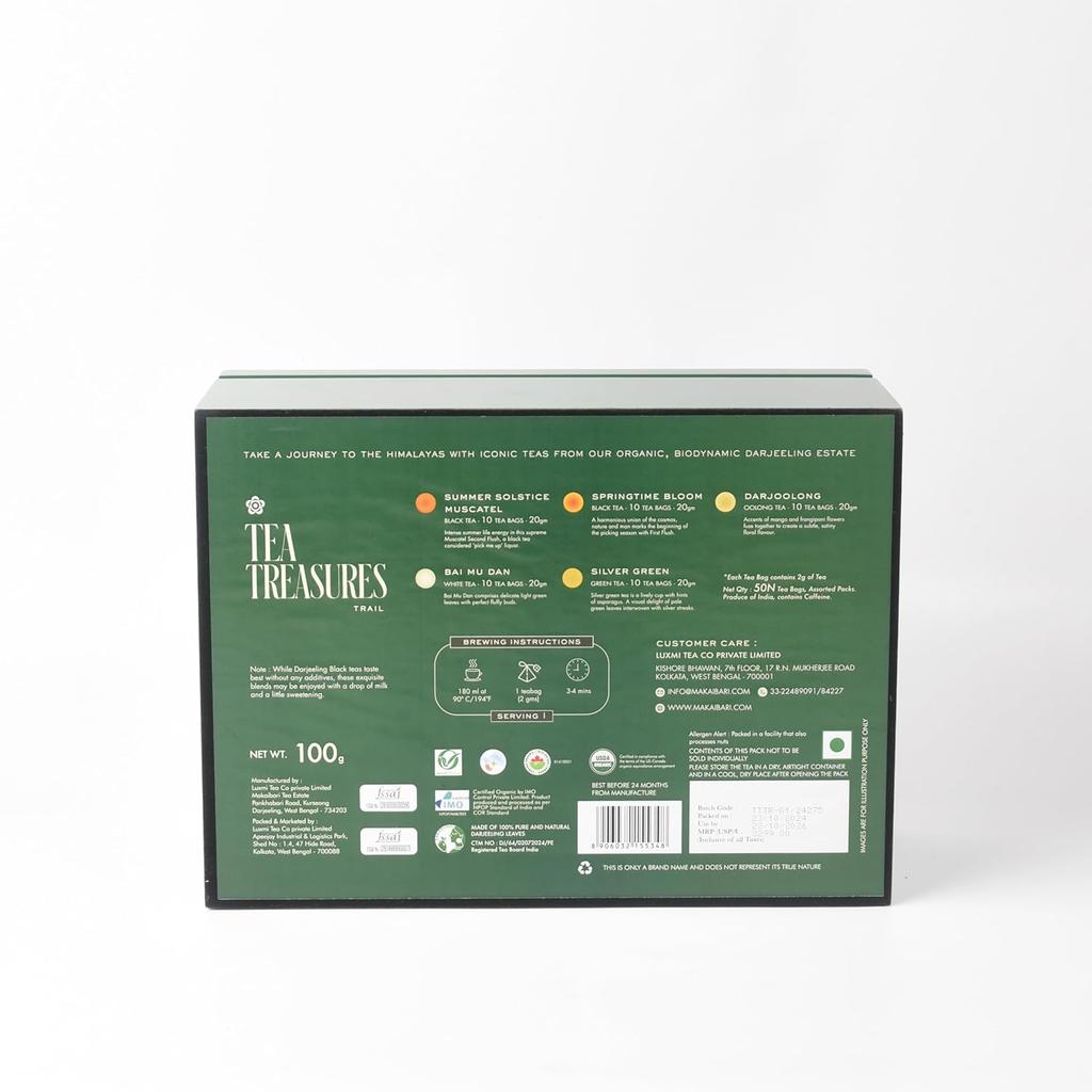Makaibari Tea  | 50 Tea Bags | Darjloong 2g*10 | Silver Green 2g*10 | Summer Solstice 2g *10 | Springtime Bloom 2g*10 | Bai Mu Dan 2g*10