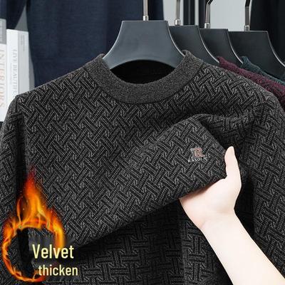 Dad's Winter Plus Velvet Thickened Warm Round Neck Knit Shirt for Middle-Aged & Elderly Men
