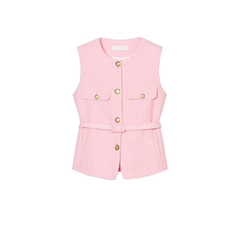 Spring and Summer New Women's Clothing Fashion Metal Clasp with Belt Punk Texture Vest Waistcoat 2132904