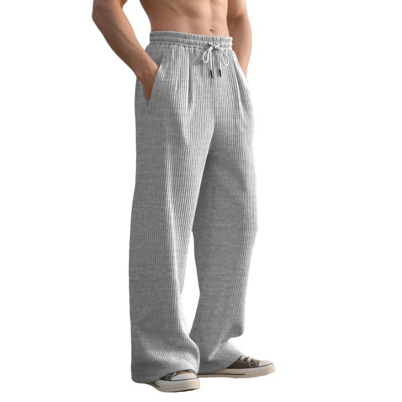 

Men s Ribbed Knit Drawstring Waist Wide Leg Pants with Side Pockets S светло-серый