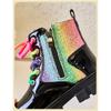 Trendy Girls Rainbow Zip Ankle Boots Sparkly Non Slip Rubber Sole Lace Up Colorful Shoelaces Fall Winter Princess Style