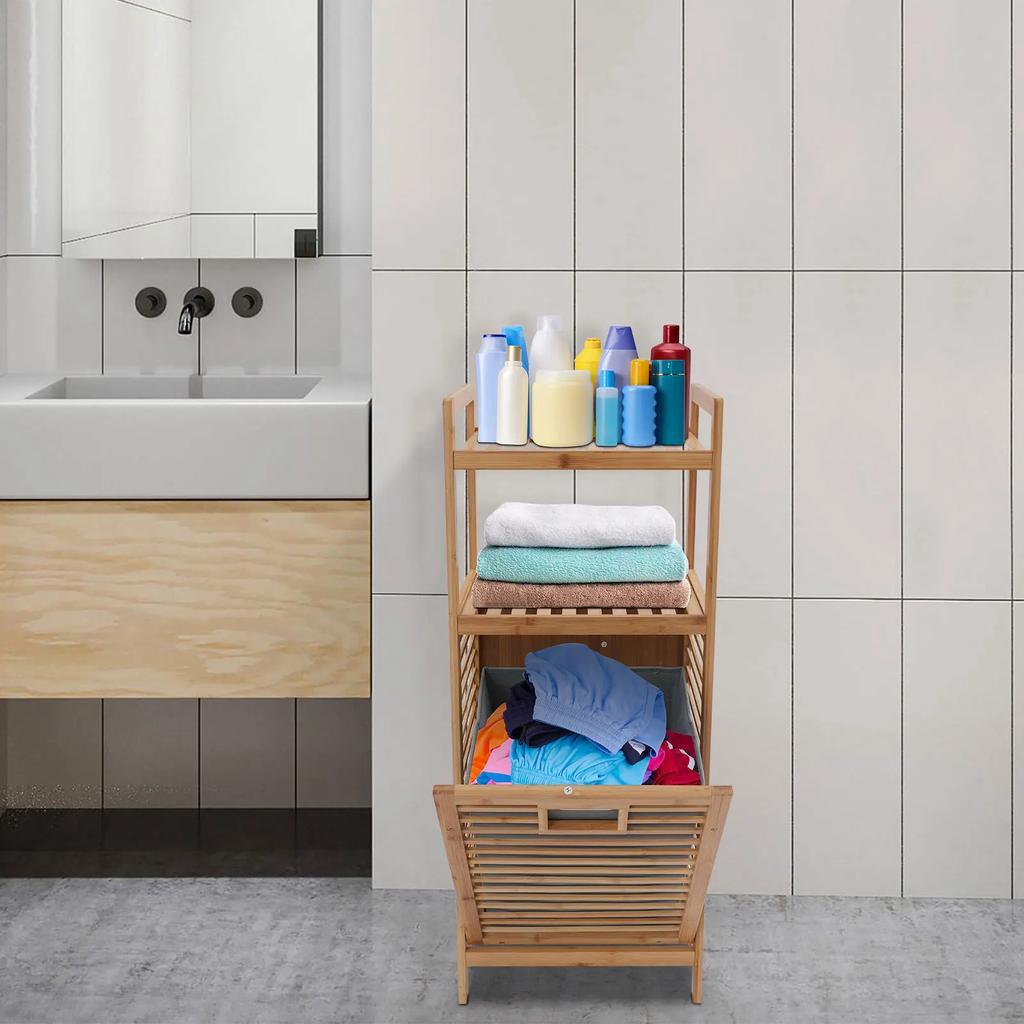 Armario Cesto de Ropa abatible, Cesto de Bambú extraíble para Ropa, Organizador que ahorra espacio para Dormitorio y Baño, Cesta de Almacenamiento para Prendas