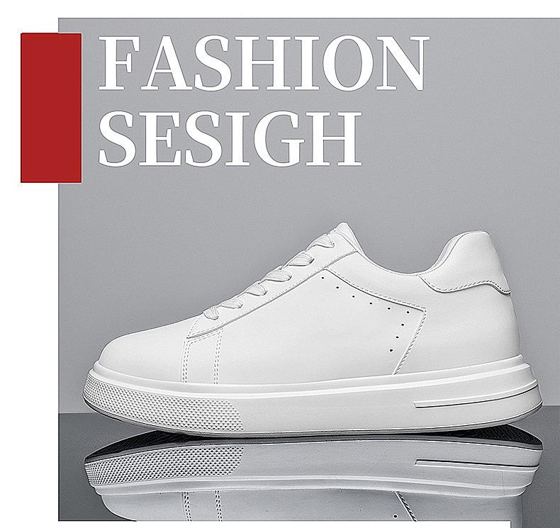 Men's 8CM Invisible Height Boost Sneakers - Trendy, Breathable, White Casual Shoes with Thick Sole
