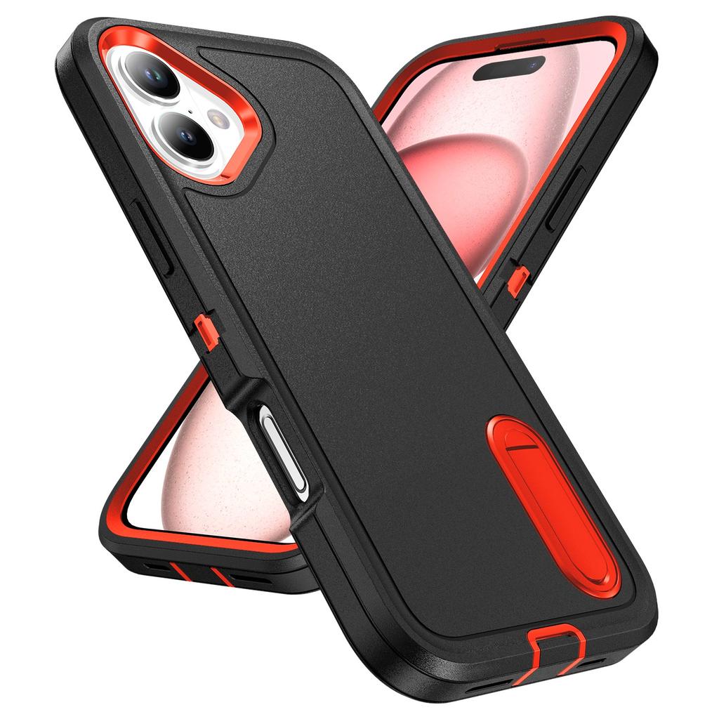 For iPhone 16 Case PC+Silicone+EVA Kickstand Drop-Proof Phone Cover