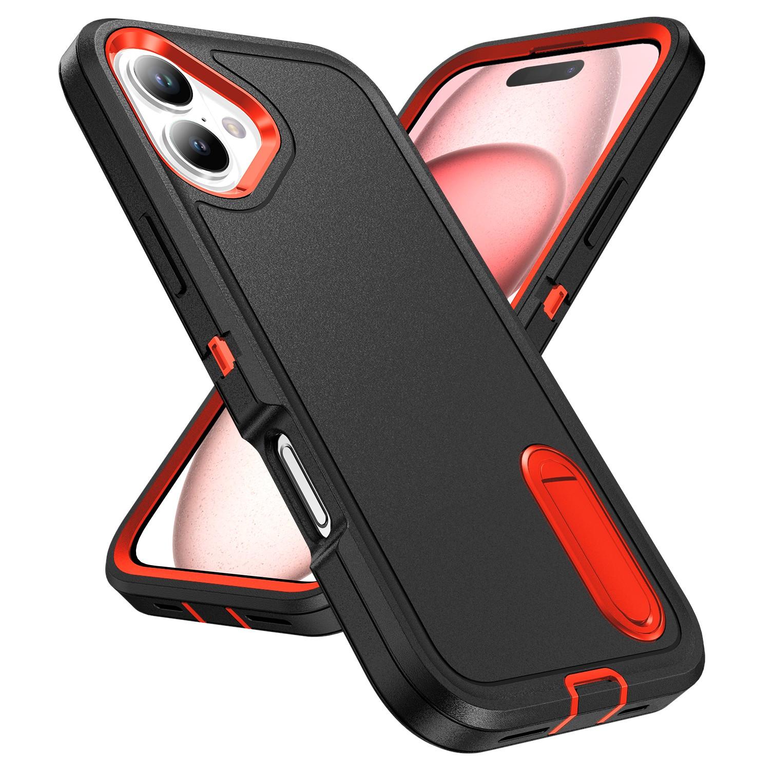 

For iPhone 16 Case PC+Silicone+EVA Kickstand Drop-Proof Phone Cover