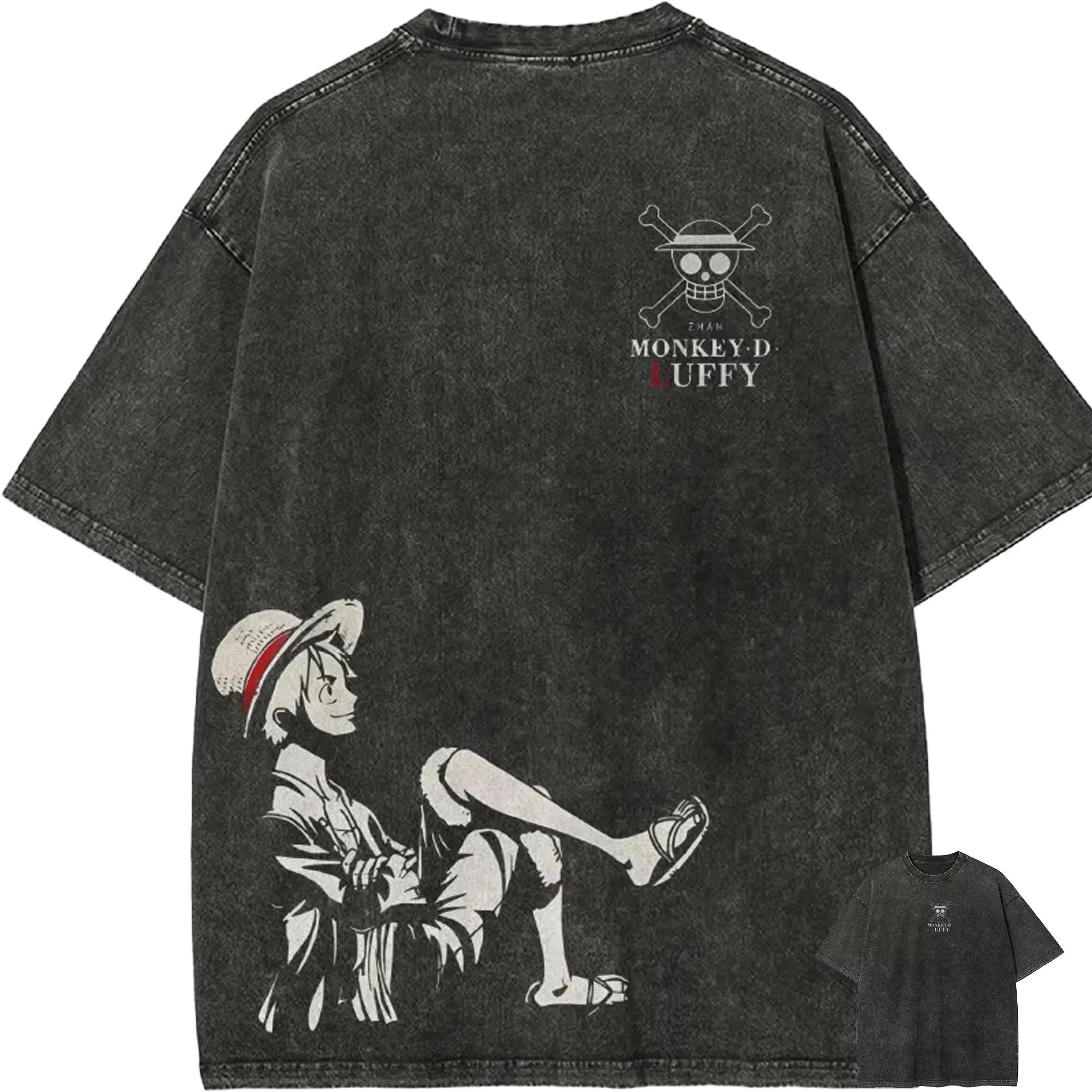 

Monkey D Luffy T Shirt Men One Piece Acid Wash Anime Graphic Cotton Vintage Streetwear Casual Smiling Luffy Side Print Tee S
