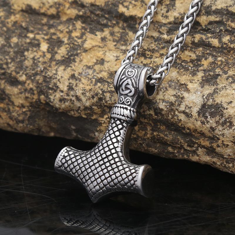 Viking Triangle Knot Logo Thor Hammer Pendant Stainless Steel Hip Hop Personality Trend Necklace Pendant