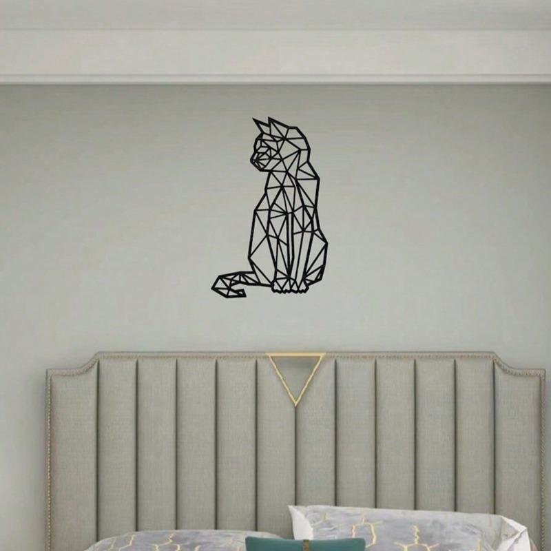 Laser Cut Geometric Wrought Iron Cat Wall Art Sculpture Home Decor