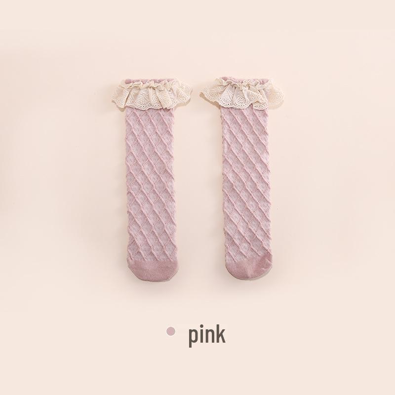 

Japanese Style Cotton Lace Knee-High Socks for Children – Versatile, Elastic, Solid Color Princess Socks for Spring and Autumn One Size (fits 0-6 years, length approx. 30cm)