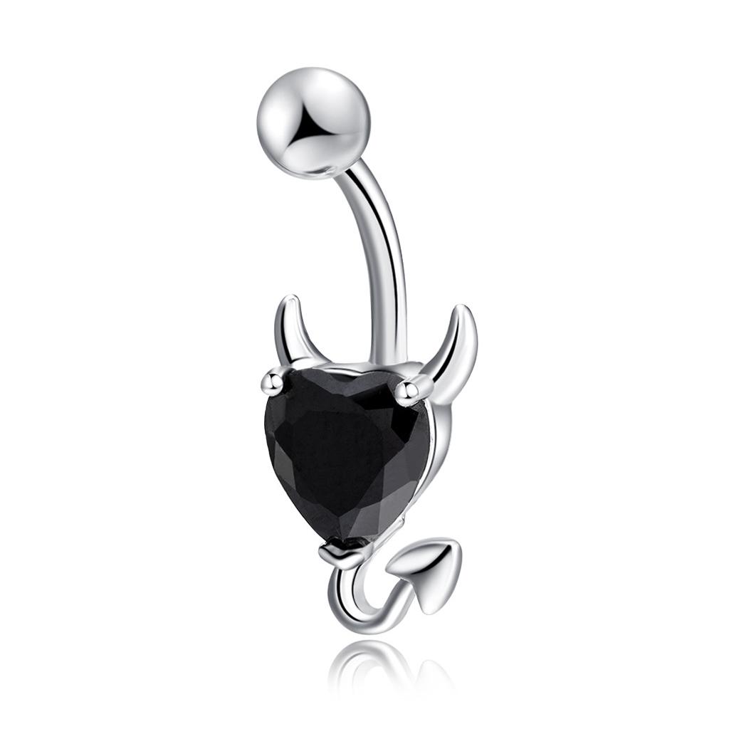 3x Devil Heart Crystal Surgical Steel Navel Belly Buckle for Family Gatherings