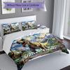 3PC Custom Name Dinosaur Adventure Mountains Bedding Set Duvet Cover Closure Includes 1 Duvet Cover & 2 Pillowcases for Bedroom