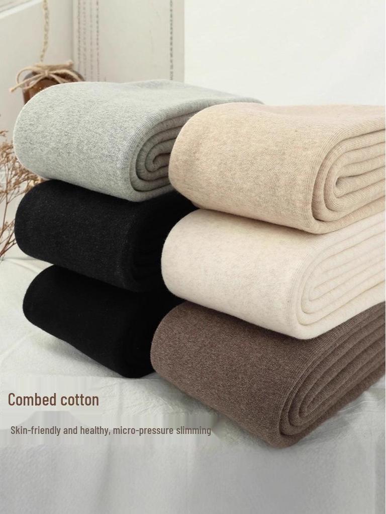 500g Combed Cotton Flannel-Lined Women's Vertical Stripe Leggings, Extra Long Warm Pantyhose for Autumn/Winter – Japanese Style