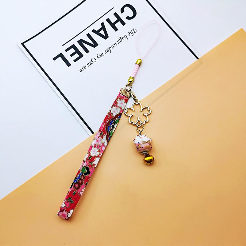 Japanischer Smartphone-Anhänger Lanyard Blume Katze Glocke Anhänger