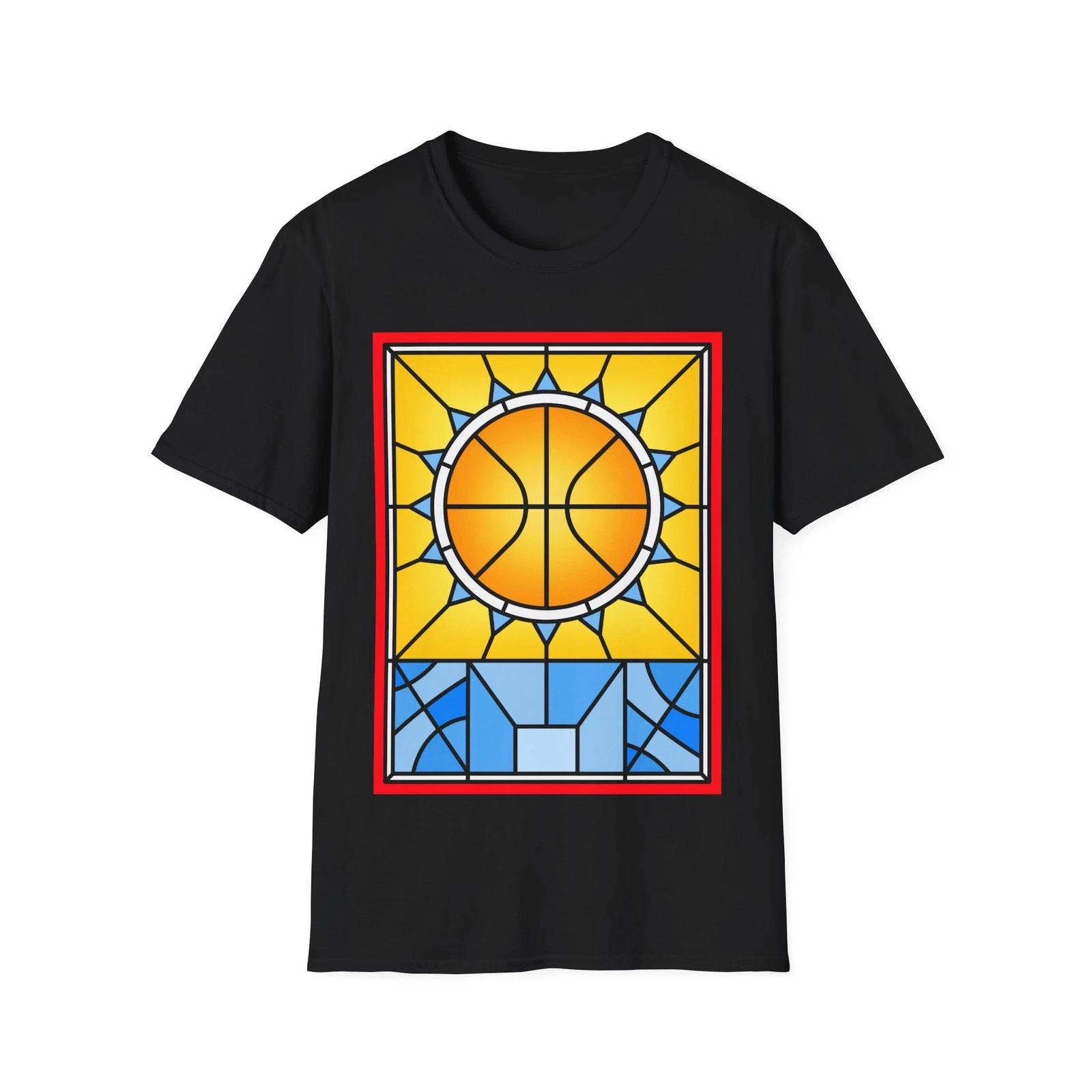 Stained Glass Basketball T-Shirt, Sports Fan Graphic Tee, Regular Fit Top S