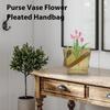 Bag Vase Pleated Handbag Flower Vase Decorative With Handle 6.1x5.59 Inches Aesthetic Pleated Handbag Flower Vase Cool & Cute