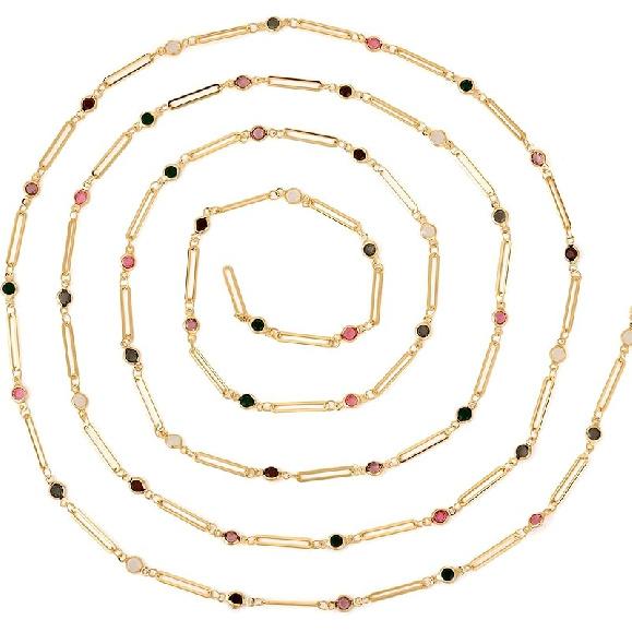 Pandahall 6.56 Feet 16K Gold Plated Stainless Steel Chains Rhinestone Paperclip Chains Crystal Chains Jewelry Craft Chains for DIY Necklace Bracelet