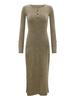 Luxurious Sparkle Wool Slim Fit Mermaid Knit Dress with Boat Neck and Floral Cutout Buttons