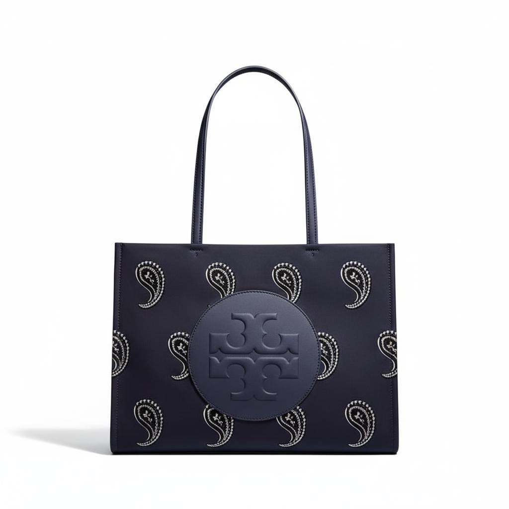 

Tory Burch Ella Logo Print Design Fabric And Faux Leather Tote Bag Men Tote Bags Navy-Blue 178286-400 Basic Set (Bag+Dust Bag)