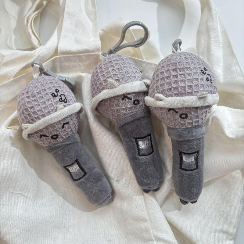 Cartoon Cute Plush Keychain Creative Smiling Expression Microphone Doll Pendant Backpack Bag Hanging Keycord Charm Accessories