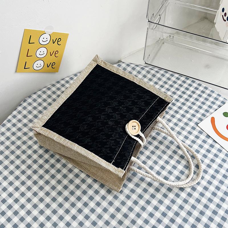 Net Red Carrying Linen Bag Female Fashion Work Out Hand Bento Bag Day System Ins Small Satchel
