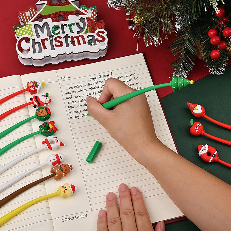 Kawaii Christmas Gel Pen 0.5Mm Black Ink Cute Christmas Tree Elk Santa Snowmen Neutral Pen School Stationary Kids Gift