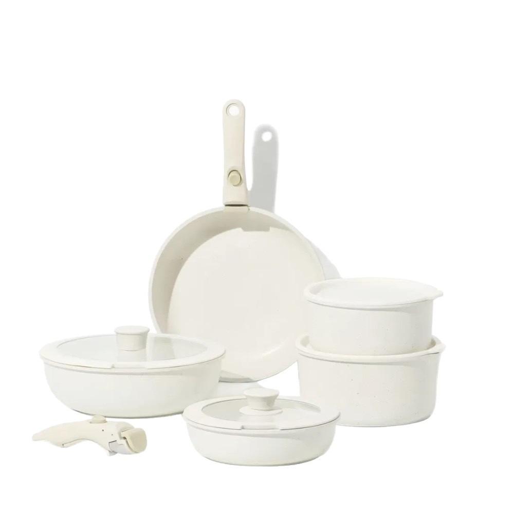 Detachable Handle Non-Stick Maifan Stone Cookware Set: Stir-Fry & Flat-Bottomed Pan for Induction Cookers.