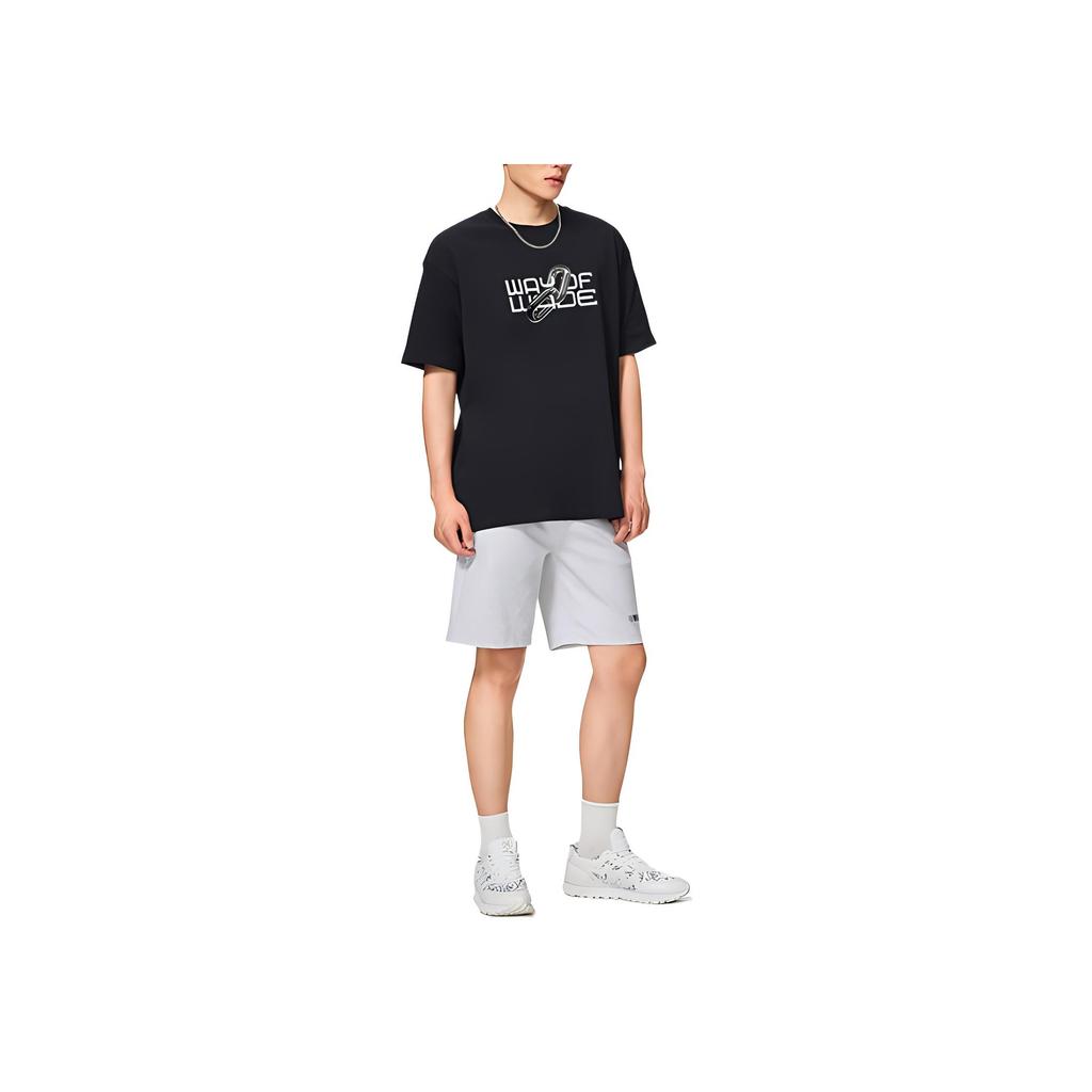 Li-Ning Wade Series Letter Logo Printed Round Neck Short Sleeve T-Shirt Unisex Tops Black AHSS641-1