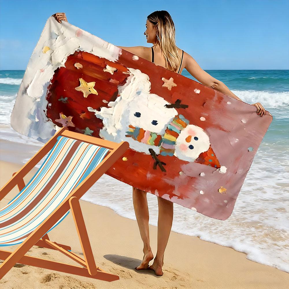 Festive snowman delight Print beach towel, quick drying, suitable for travel, outdoor sports, jogging, the beach and swimming, gift