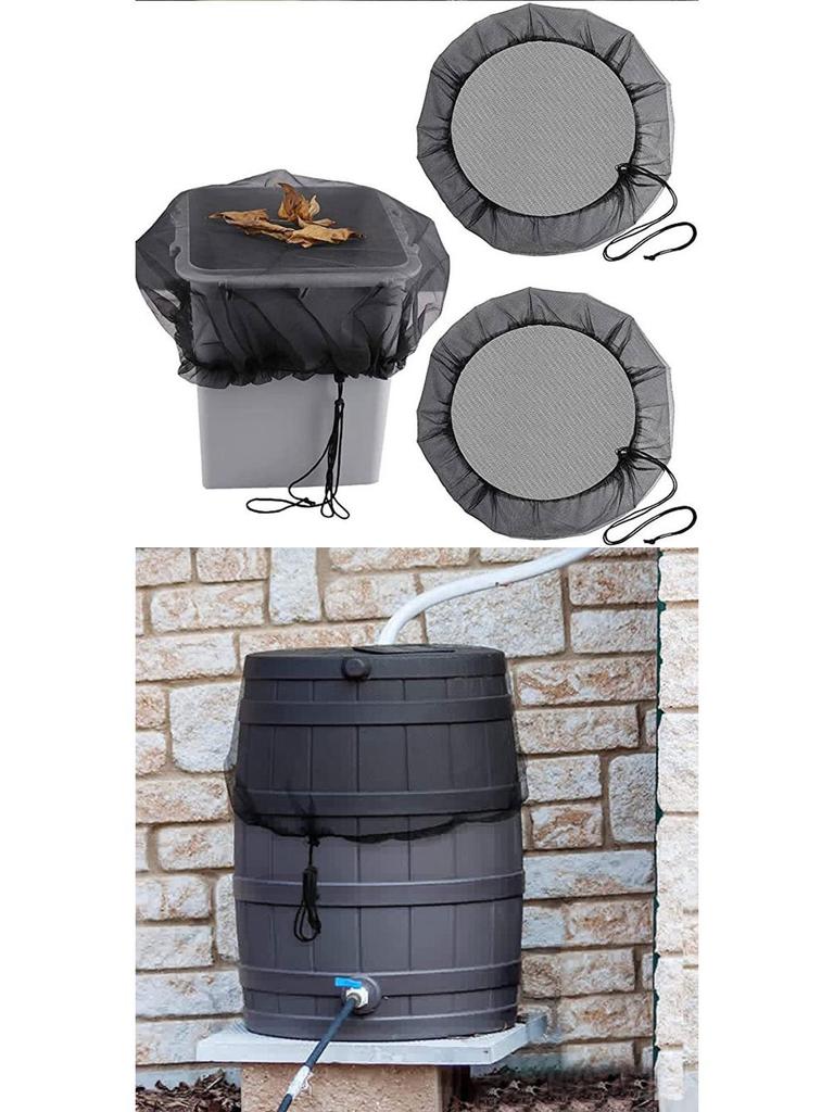 Garden Patio Rain Barrel Mesh Cover - Black Insect & Leaf Protection