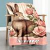Rabbits Roses Personalized Text Blanket Lightweight Customizable Blanket Durable Comfort Throw For Office Chair Living Room Seaside Home Decor