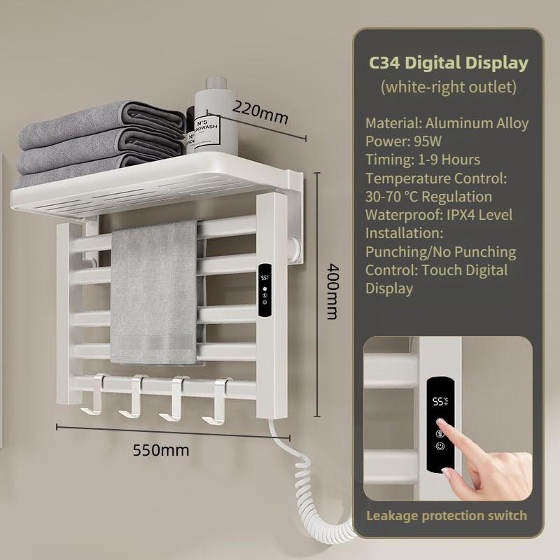 Bathroom Electric Heating Towel Aluminum Alloy Electric Towel Rack Bar Intelligent Constant Temperature Drying Towel Storage Rack