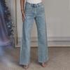 Jeans Dritti a Vita Alta da Donna con Strass su Tutta la Superficie Denim Lavato ad Alta Elasticità Pantaloni Larghi Lunghi Streetwear di Lusso S-3XL