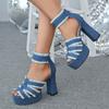 Chunky Heel Sandals Summer New Round Head Open Toe Back Zipper Waterproof Platform Anti-slip Wear-resistant High Heels