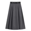 Petite High-Waisted Gray Pleated A-Line Skirt for Women - Slim-Fit, Mid-Length, Spring/Autumn 2025 Collection
