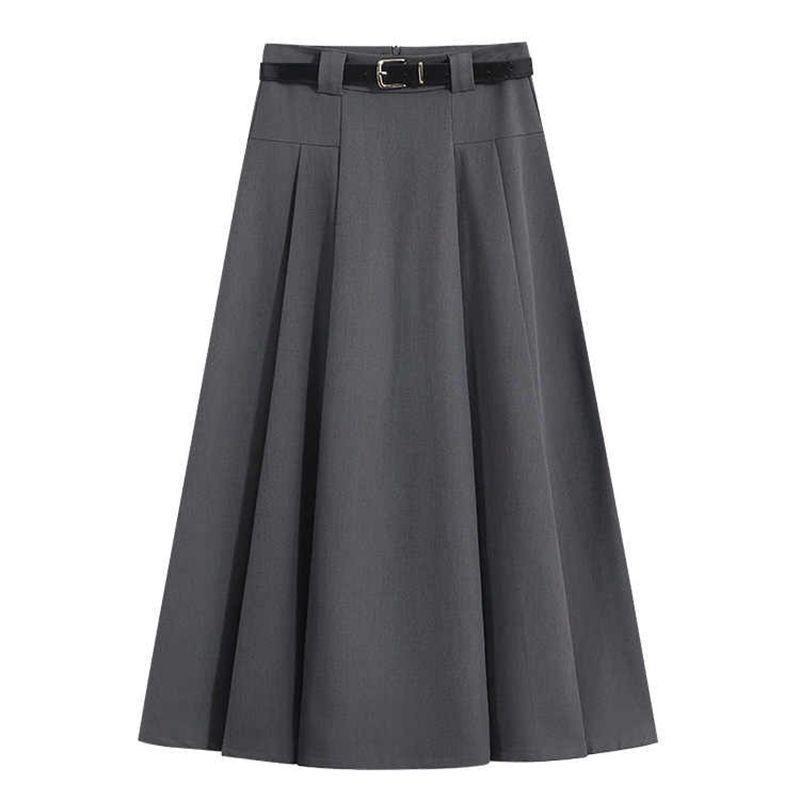 Petite High-Waisted Gray Pleated A-Line Skirt for Women - Slim-Fit, Mid-Length, Spring/Autumn 2025 Collection