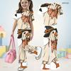 Girls Owl Book Printed Round Neck Short Sleeve Top Flared Pants Two Piece Set